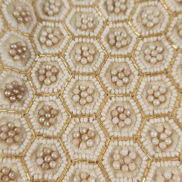 Elegant Cream Hand Beaded Clutch - Picture 2 of 8